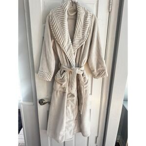Soft‎ Surroundings Plush Robe Taupe Beige Long Belted Shawl Collar Cozy Size L